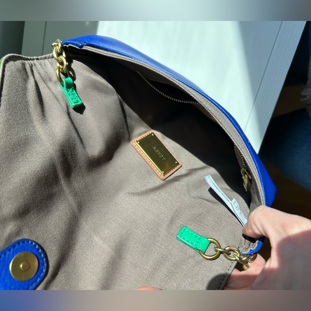 J. Crew leather bag- 10x6 Green and Blue Leather Chain Shoulder Bag - Picture 7 of 8